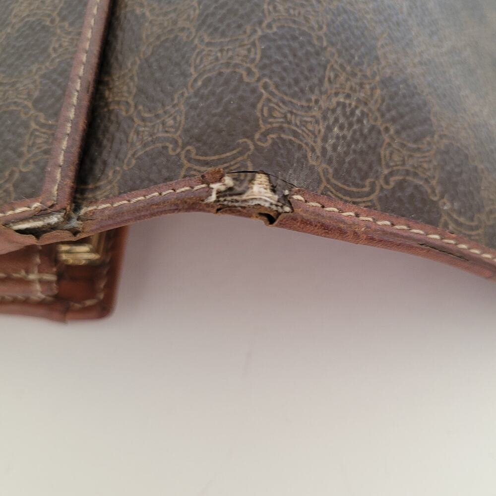 Celine Macadam Triomphe Monogram Brown Coated Canvas Leather Long Wallet Vintage - Picture 9 of 13